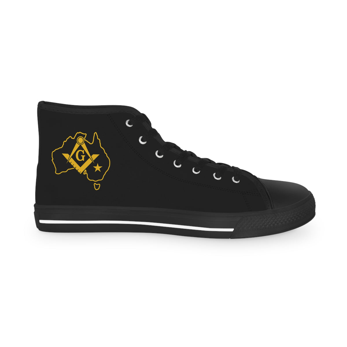 Master Mason Blue Lodge Australia Jurisdiction Sneaker - High Top Black & White Golden Map - Bricks Masons