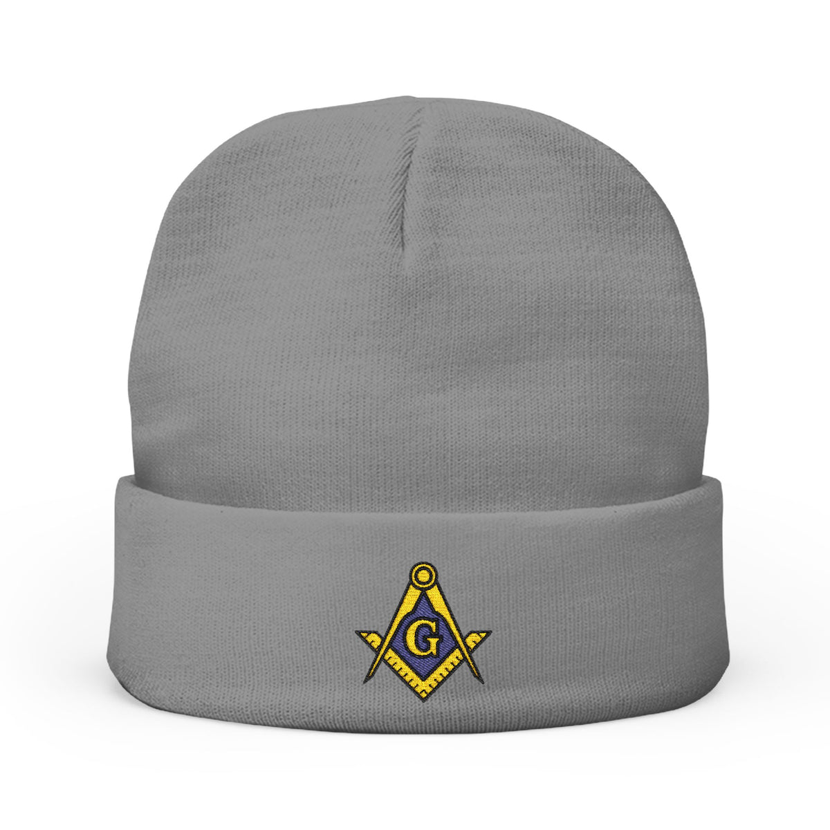 Master Mason Blue Lodge Beanie - Knit Embroidery Gold & Blue Square and Compass G - Bricks Masons