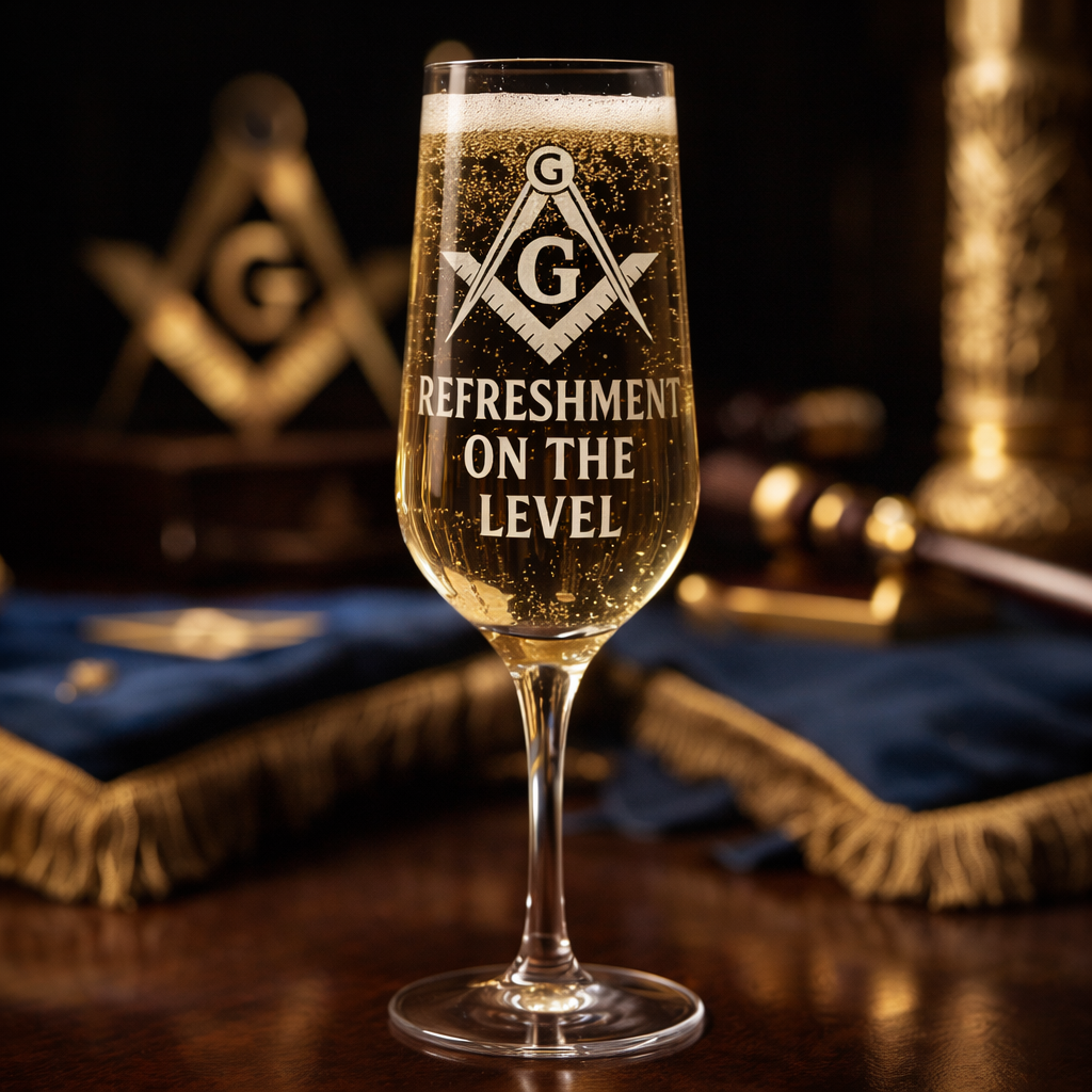 Master Mason Blue Lodge Champagne Flute - Refreshment On The Level S&C G