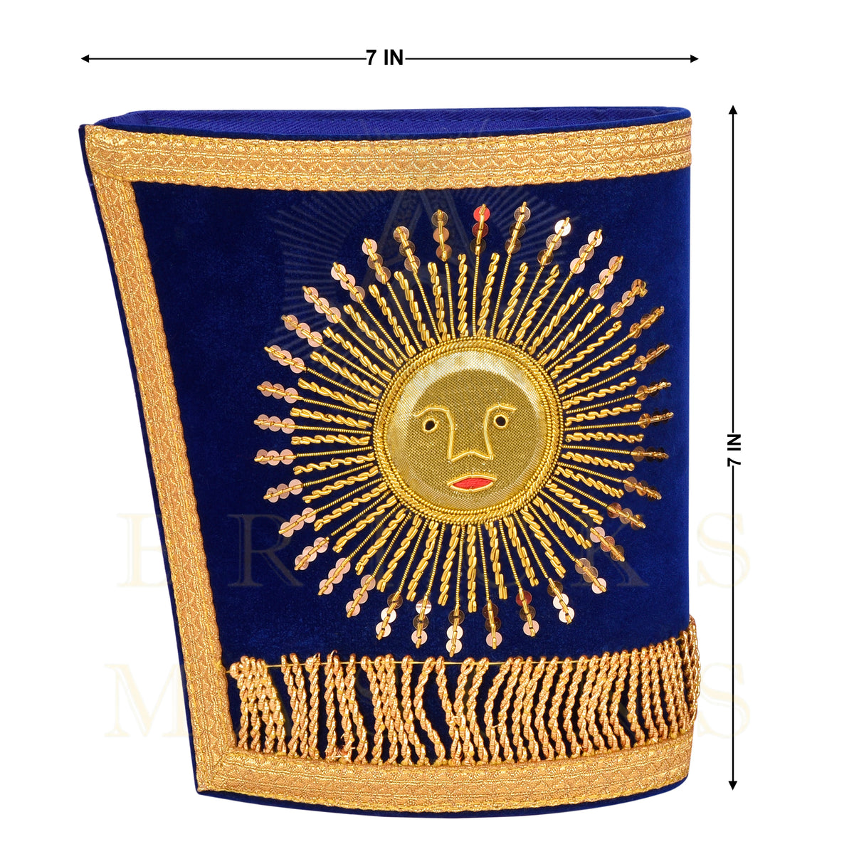 Grand Master Blue Lodge Cuff - Hand-embroidered Gold Sun & Blue Velvet - Bricks Masons