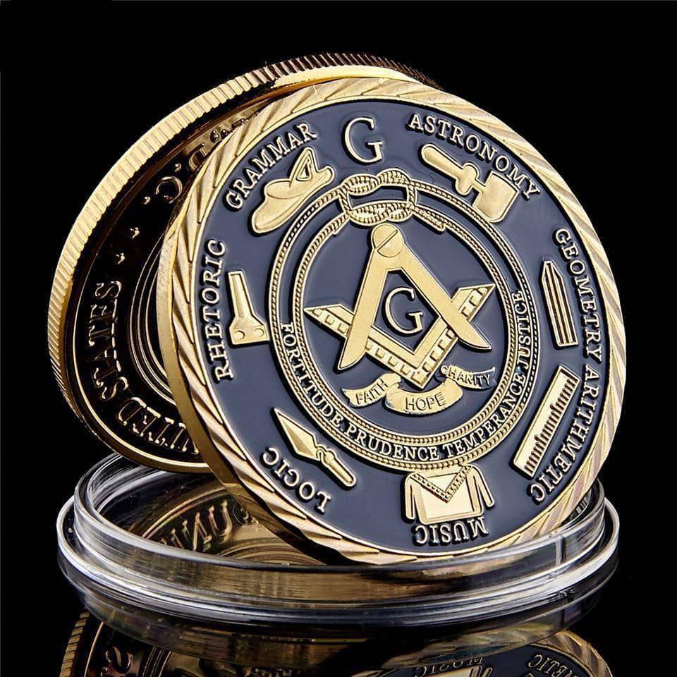 Master Mason Blue Lodge Coin - 14K Gold Plated A Brotherhood of Man Under the Fatherhood of God - Bricks Masons