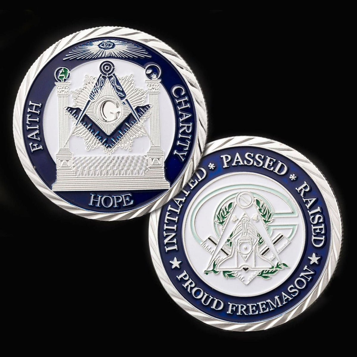 Master Mason Blue Lodge Coin - Faith Hope Charity Making Good Men Better Silver - Bricks Masons