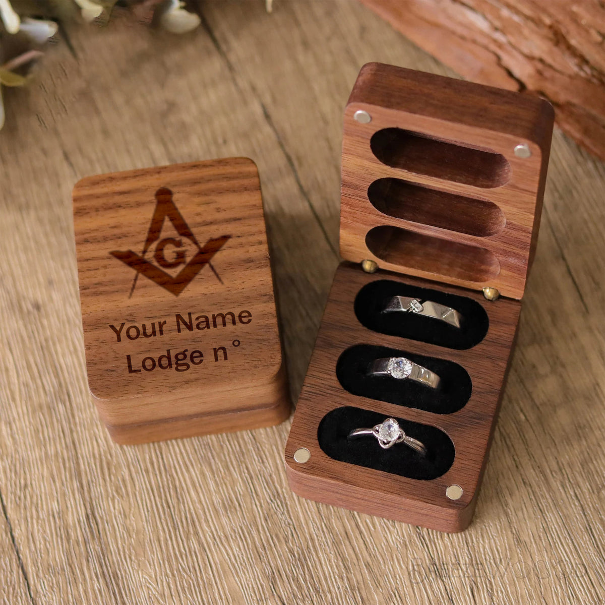 Master Mason Blue Lodge Ring Box - Personalized Wooden - Bricks Masons