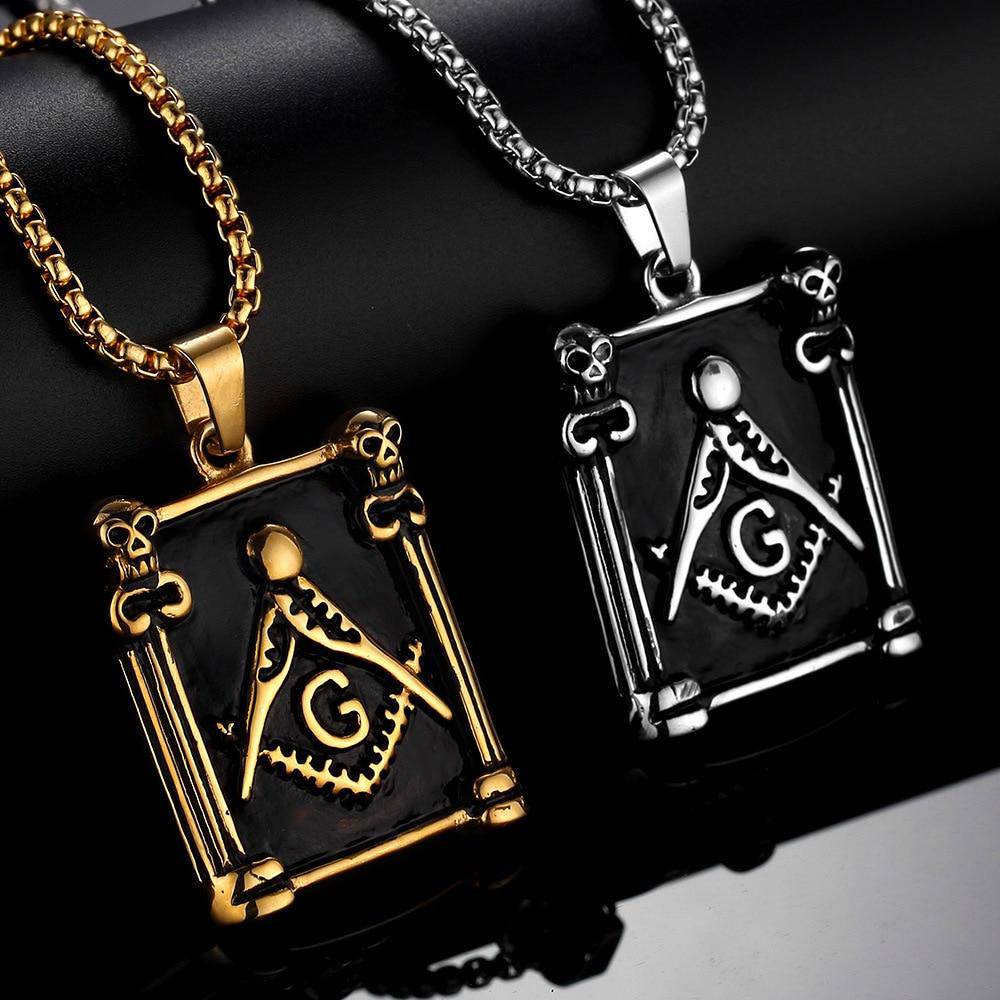 Master Mason Blue Lodge Necklace - Pillars Square Compass G - Bricks Masons