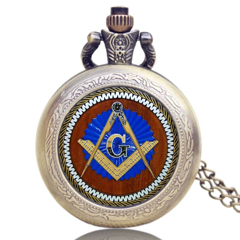 Master Mason Blue Lodge Pocket Watch - Compass and Square G Bronze - Bricks Masons