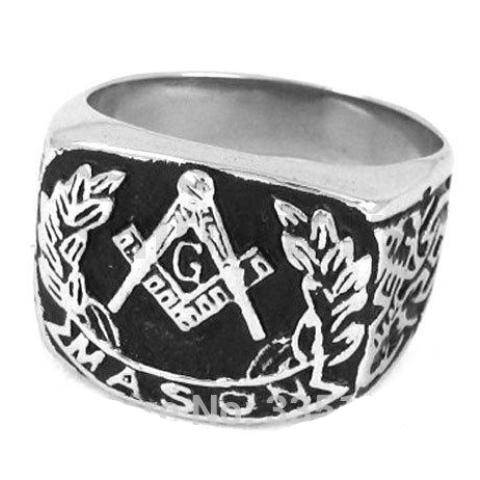 Master Mason Blue Lodge Ring - Silver Wreath Motif - Bricks Masons