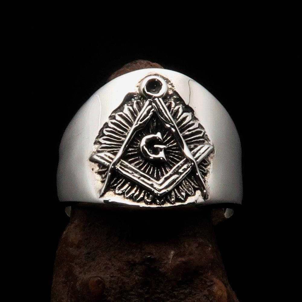 Master Mason Blue Lodge Ring - Square & Compass G Sterling Silver - Bricks Masons