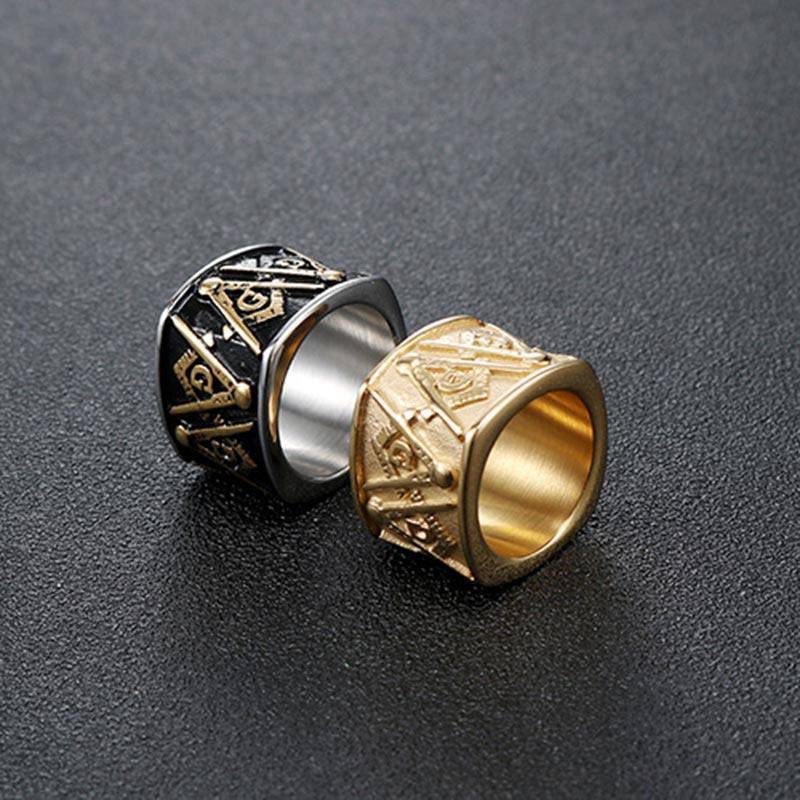 Master Mason Blue Lodge Ring - Vintage Band -(Gold/Black) - Bricks Masons