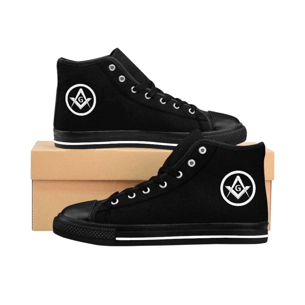 Master Mason Blue Lodge Sneaker - Square & Compass G Black High-Top - Bricks Masons
