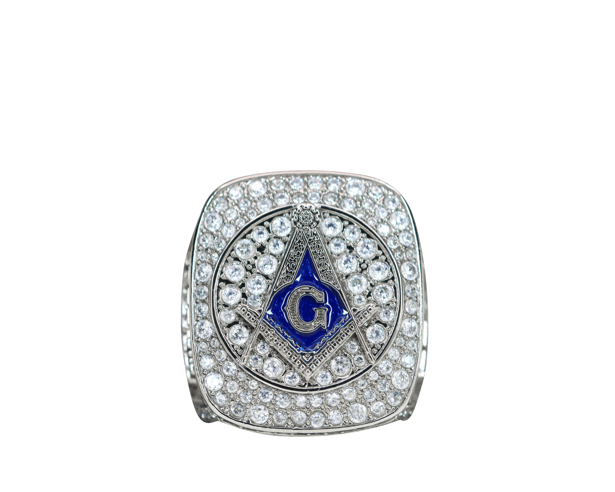 Master Mason Blue Lodge Ring - Prince Hall White Gold Plated - Bricks Masons