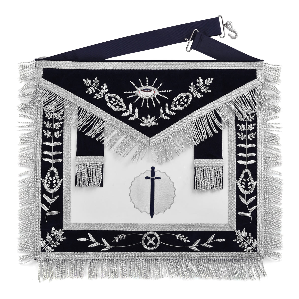 Tyler Blue Lodge Officer Apron - Blue With Silver Fringe - Bricks Masons