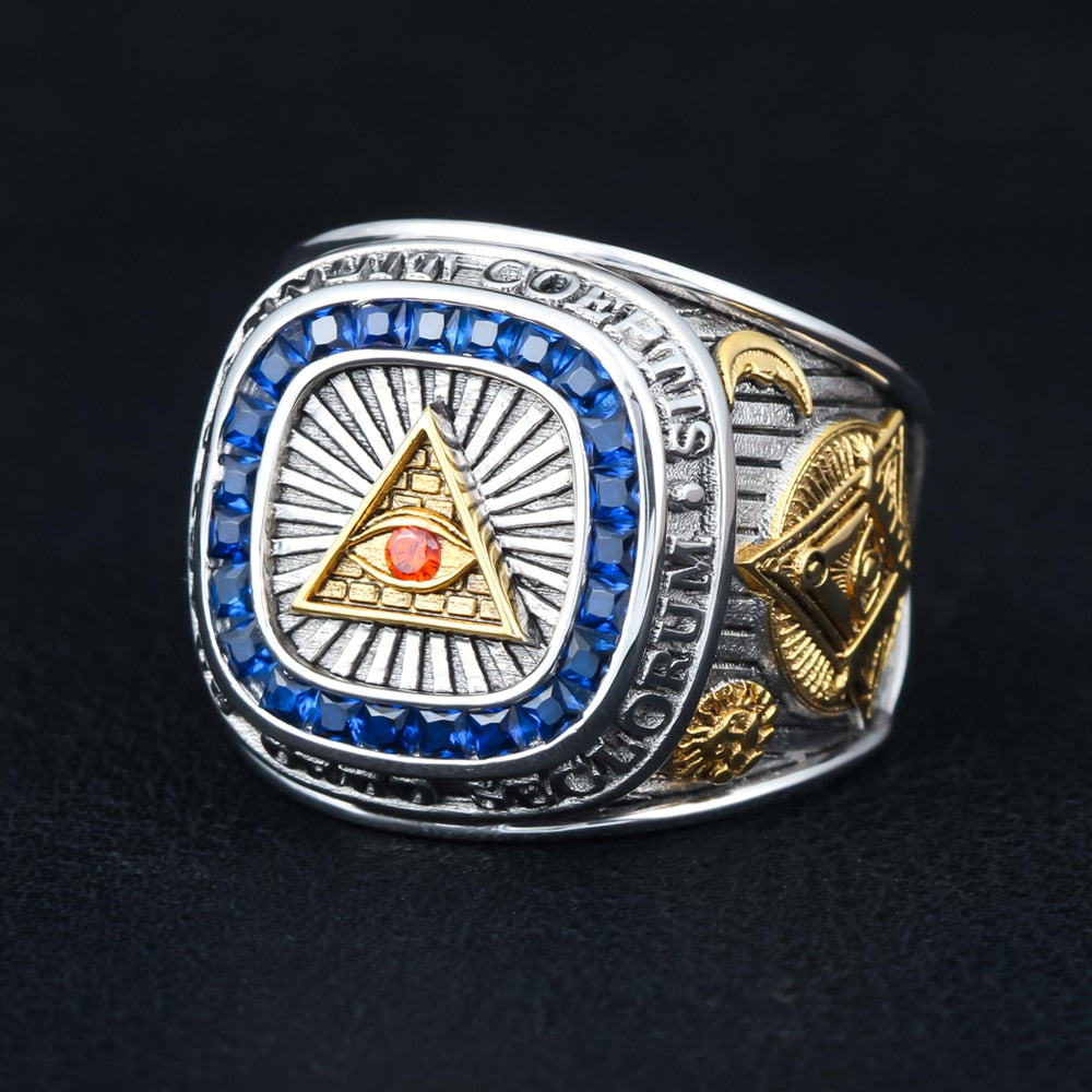 Master Mason Blue Lodge Ring / 33rd Degree Scottish Rite / Eye Of providence Ring - 925 Sterling Silver - Bricks Masons