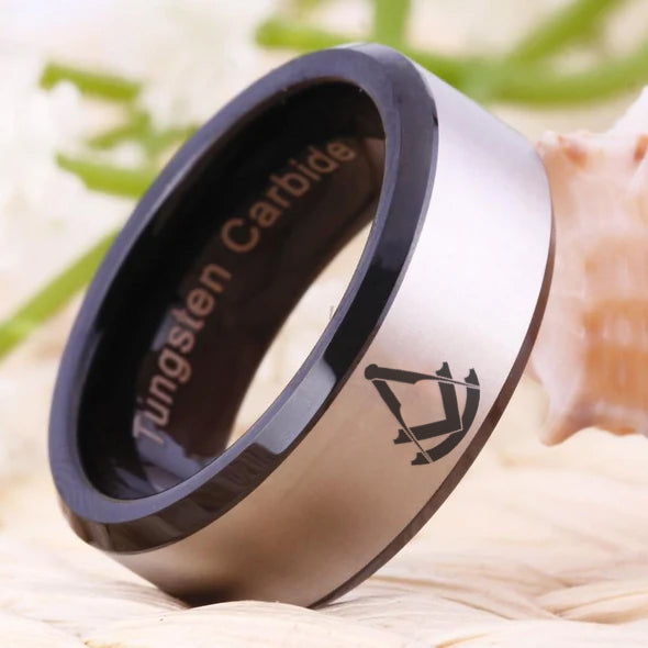 Past Master Blue Lodge Ring - Black Beveled Tungsten - Bricks Masons
