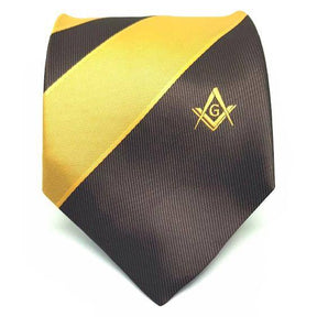 Master Mason Blue Lodge Necktie - Brown & Yellow with Square & Compass G