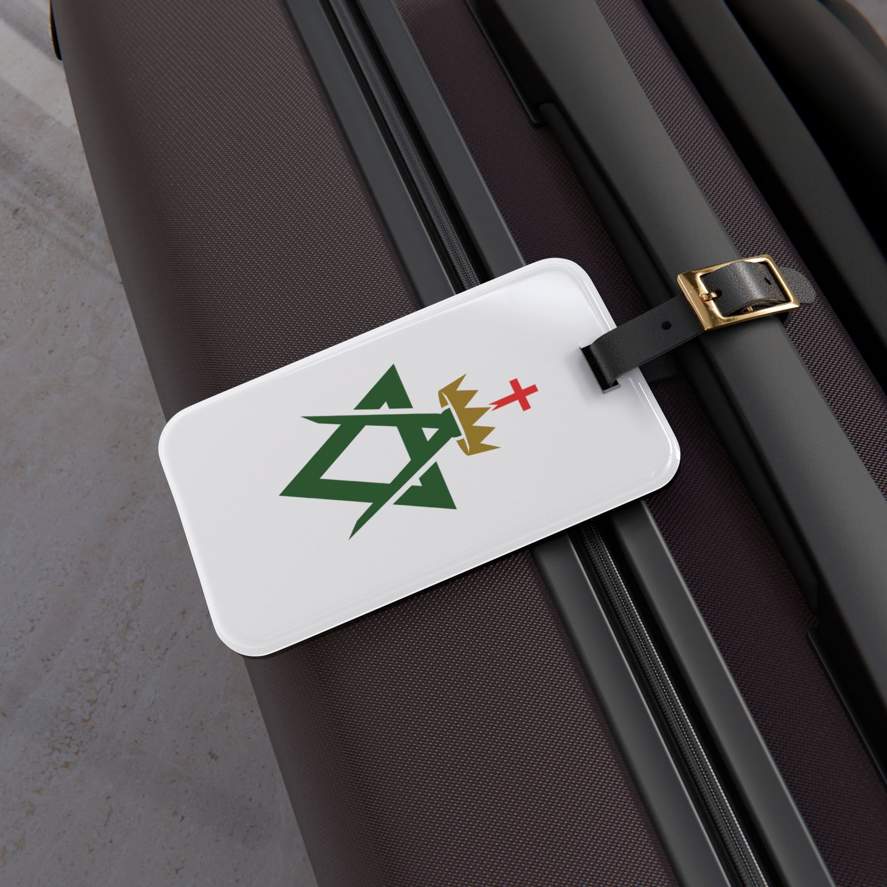 Allied Masonic Degrees Luggage Tag - White With Black Leather Strap - Bricks Masons