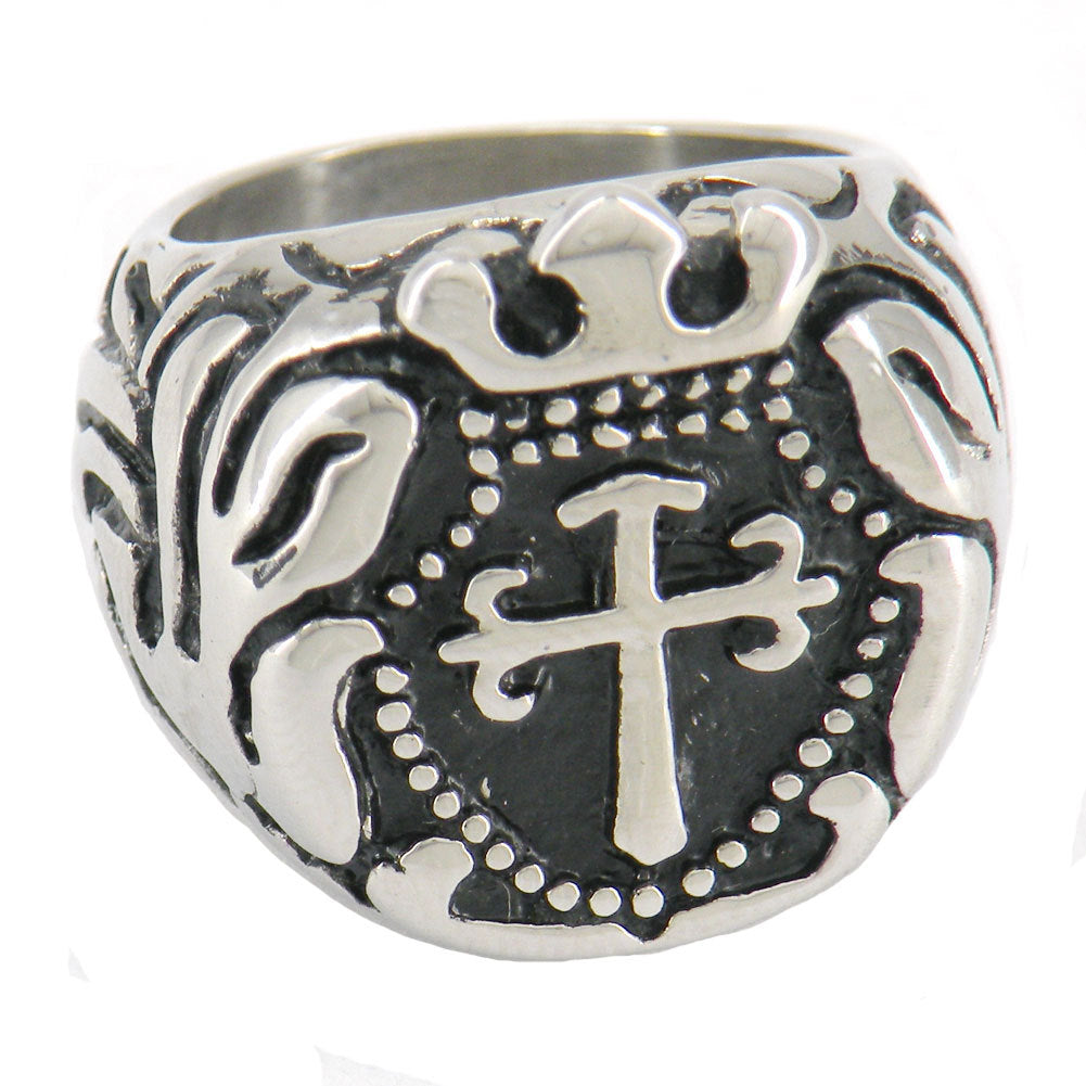 Knights Templar Commandery Ring - Silver Crown Cross Stainless Steel - Bricks Masons