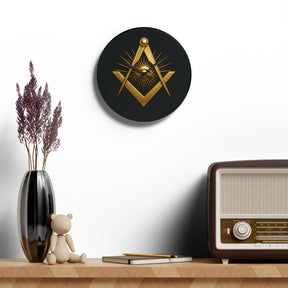 Master Mason Blue Lodge Clock - Square & Compass with All Seeing Eye on Acrylic Dial - Bricks Masons