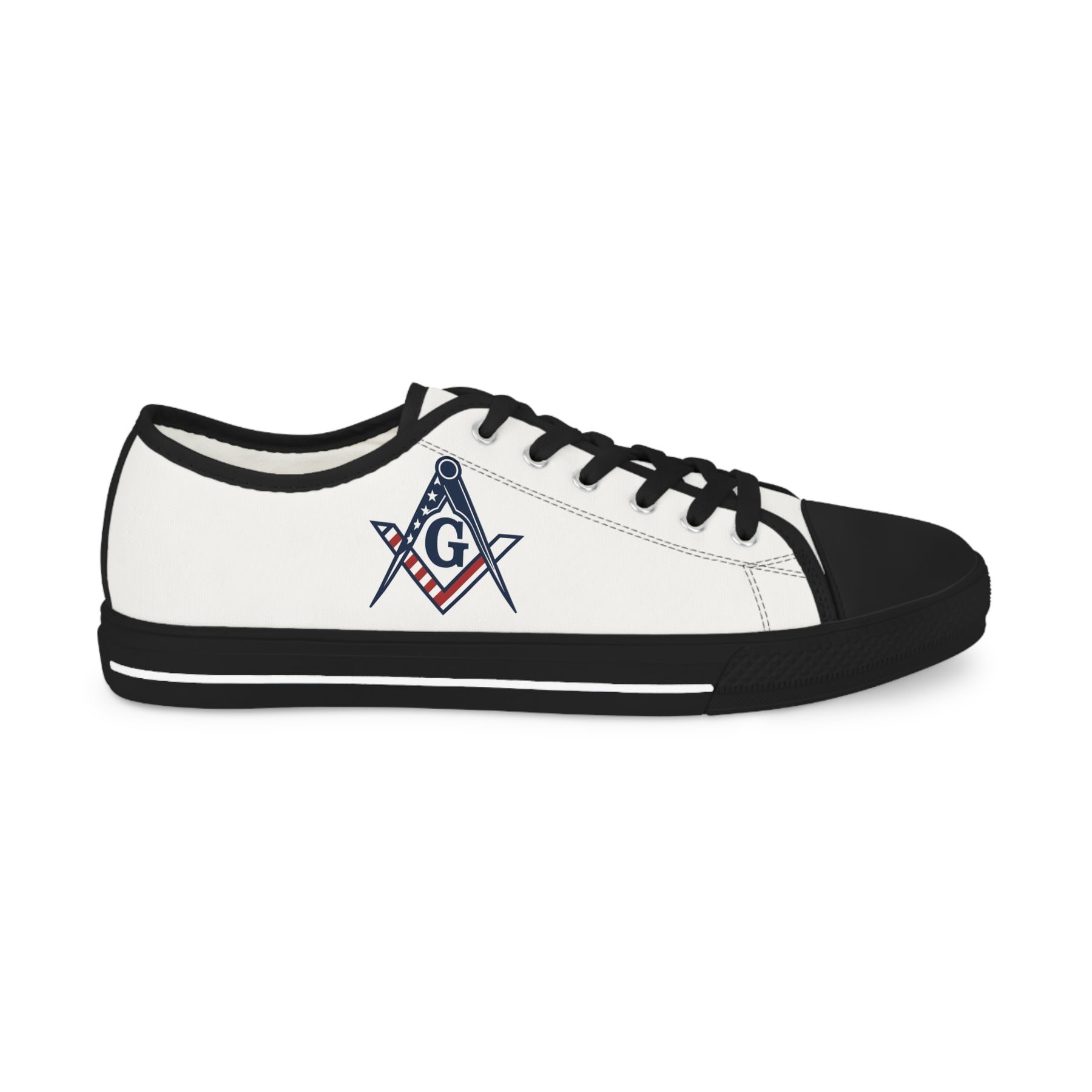 Master Mason Blue Lodge Sneaker - Low Top Sneaker Black & White USA Flag - Bricks Masons