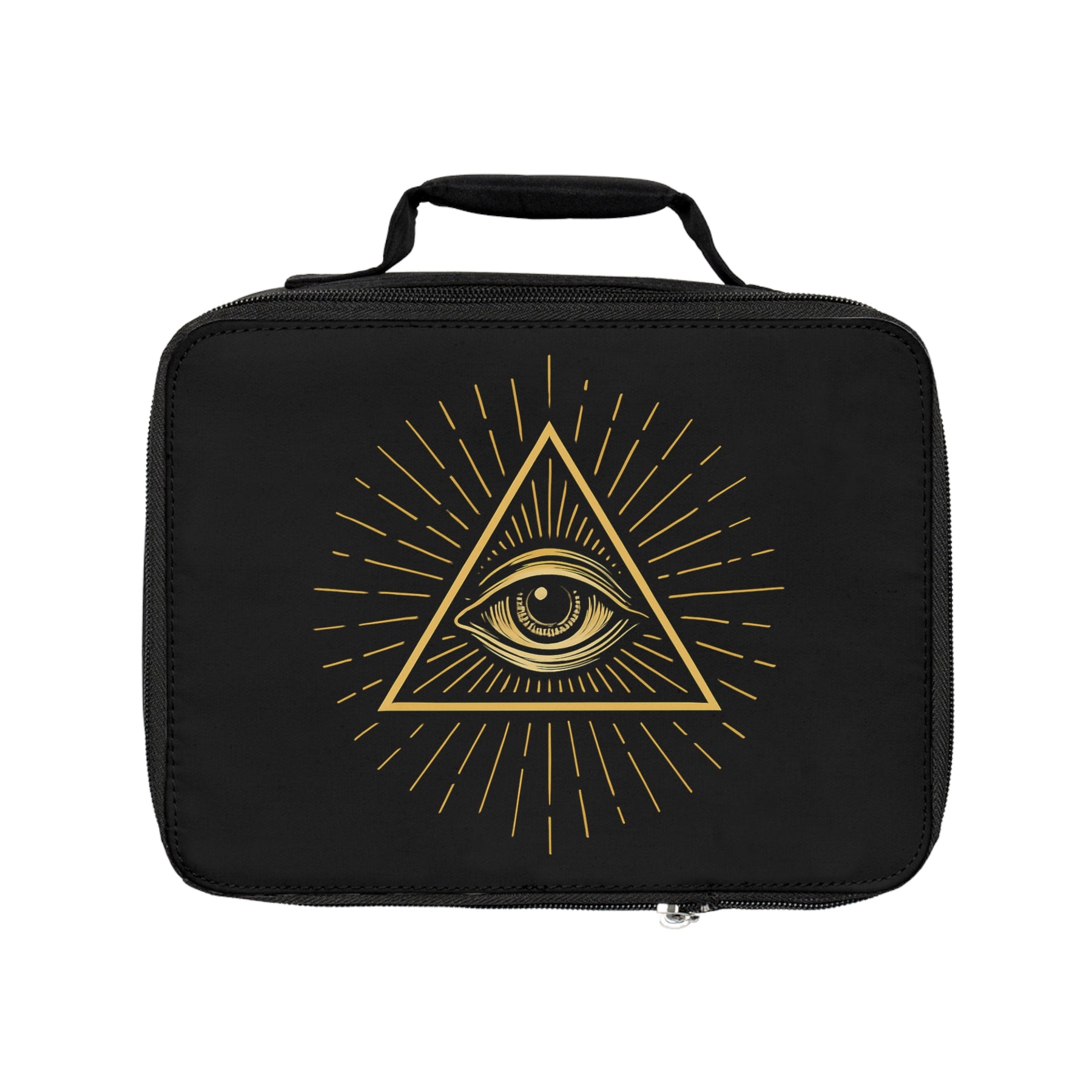 Eye of Providence Lunch Bag - Black & Gold Fully Insulated Zipper Closure - Bricks Masons