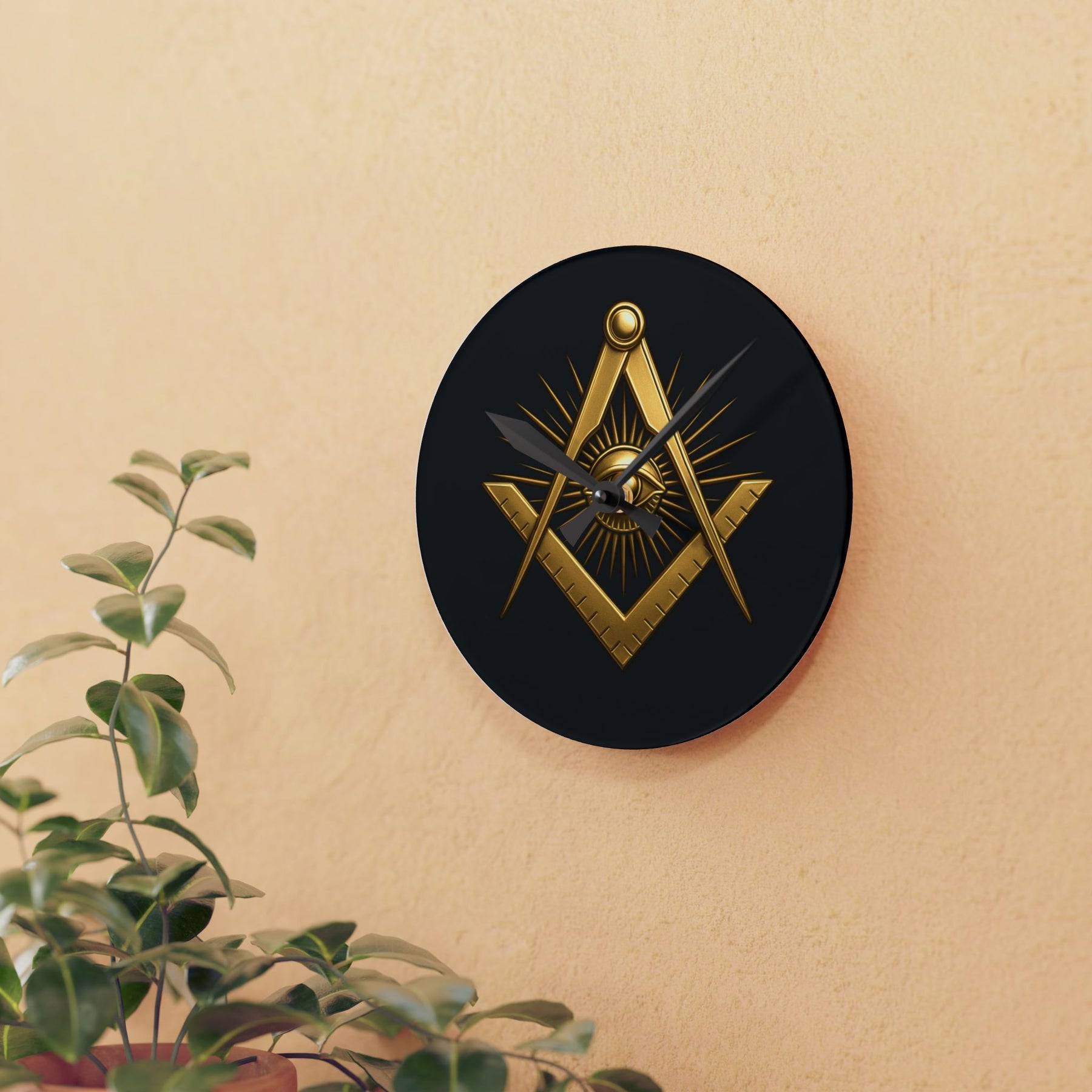 Master Mason Blue Lodge Clock - All Seeing Eye Within Square & Compass - Bricks Masons