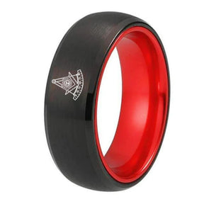 Past Master Blue Lodge Ring - Black Tungsten With Red Aluminum Inlay Personalizable - Bricks Masons