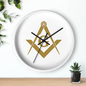 Master Mason Blue Lodge Clock - Golden Square & Compass G on White Dial - Bricks Masons
