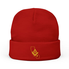 Master Mason Blue Lodge Beanie - Knit Embroidery Gold Square & Compass G California Mason - Bricks Masons