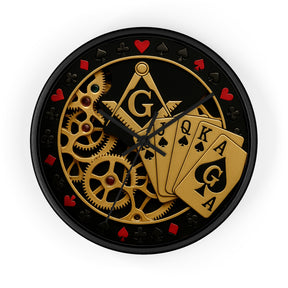 Master Mason Blue Lodge Clock - S&C G with Deck of Cards & Gear - Bricks Masons