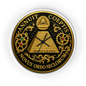 Eye of Providence Clock - Pyramid and All Seeing Eye with Latin Motto - Bricks Masons