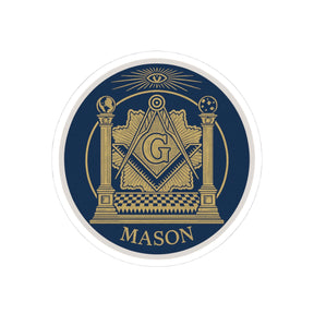 Master Mason Blue Lodge Sticker Decal - Kiss-Cut Blue & Gold With Pillars - Bricks Masons