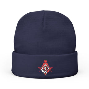 Master Mason Blue Lodge Canada Jurisdiction Beanie - Knit Embroidery Canada Mason Square & Compass G - Bricks Masons