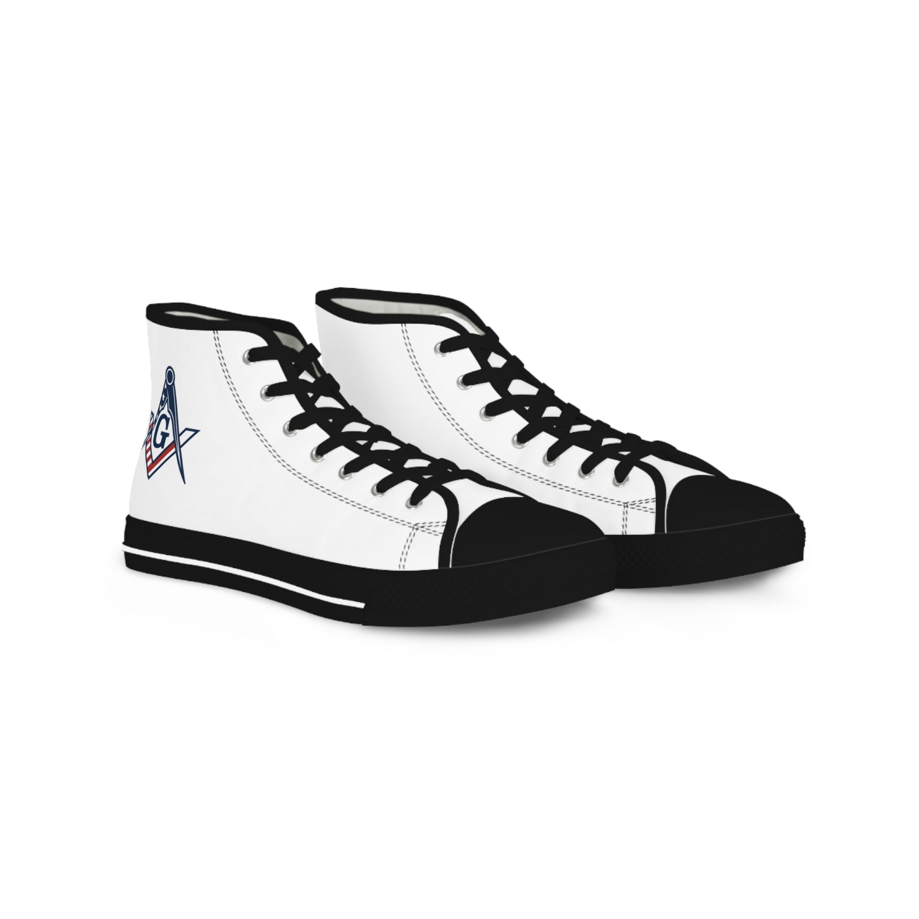 Master Mason Blue Lodge Sneaker - High Top Black & White Sole with USA FLAG S&C G - Bricks Masons