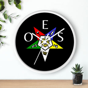 OES Clock - Colorful Star Emblem with OES Lettering on Wooden Frame - Bricks Masons