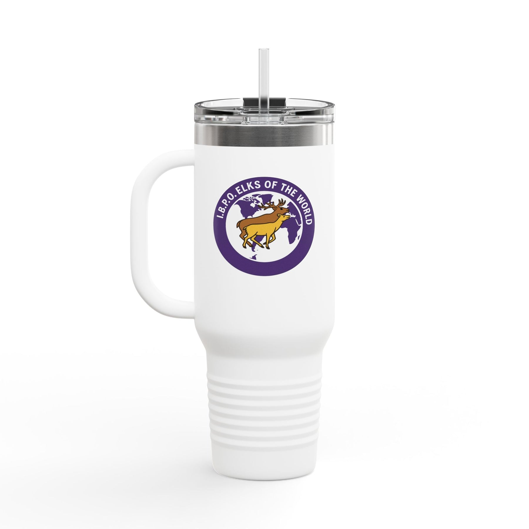 Elks of the World Ringneck Tumbler - Purple & White Stainless Steel & Insulated - Bricks Masons