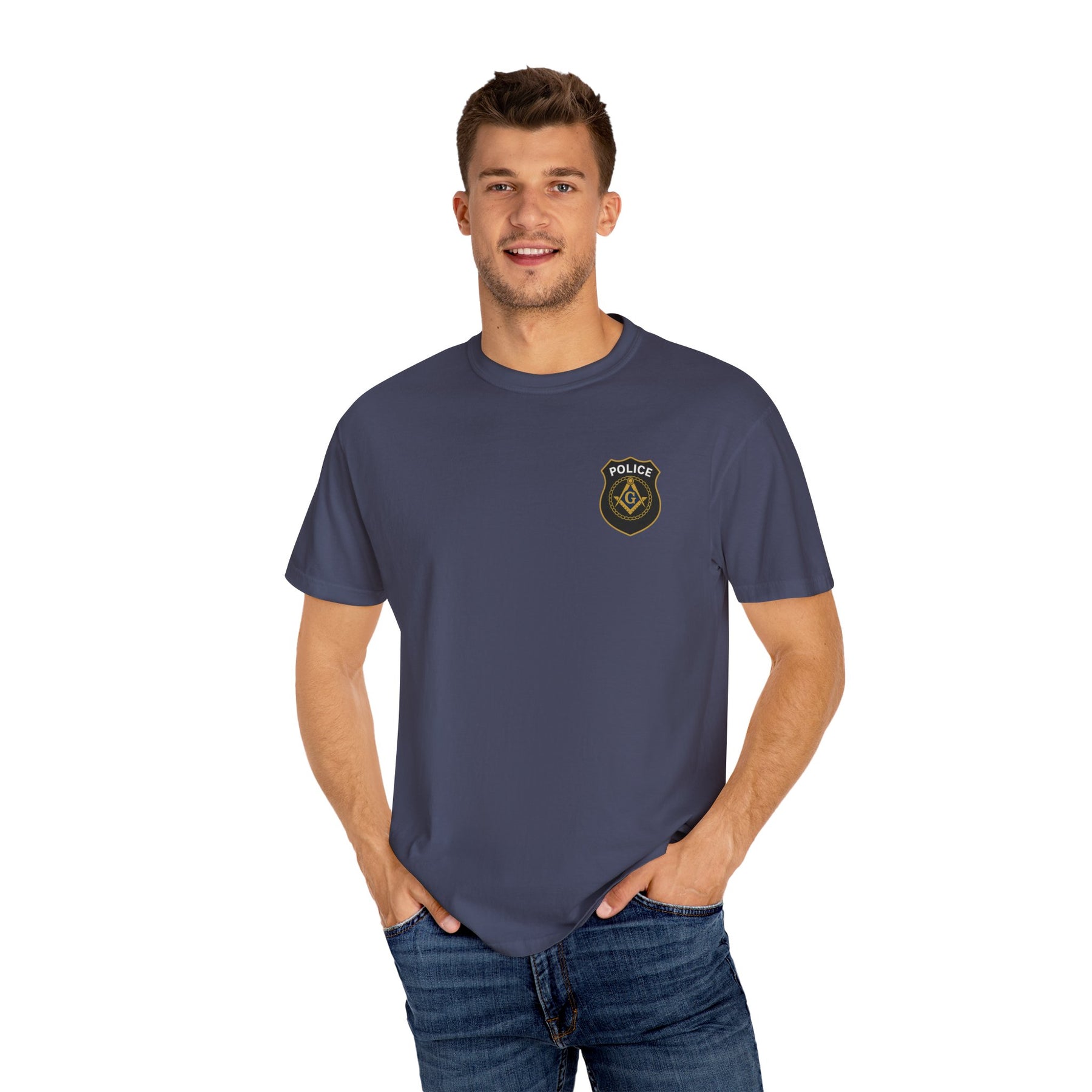 Master Mason Blue Lodge T-Shirt - Police Mason Garment-Dyed Tee - Bricks Masons