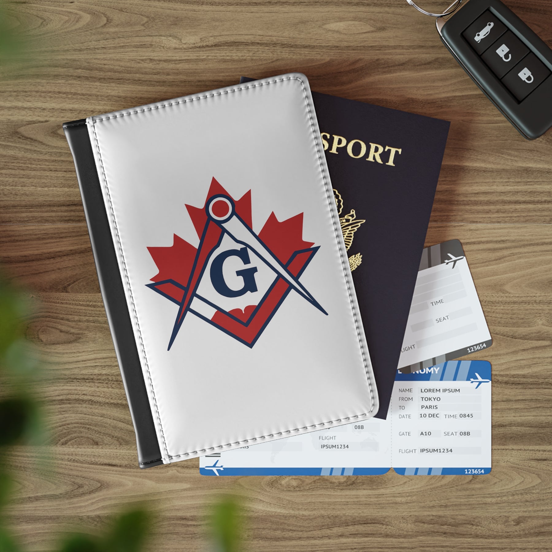 Master Mason Blue Lodge Canada Jurisdiction Passport Cover - White & Red Maple Leaf - Bricks Masons