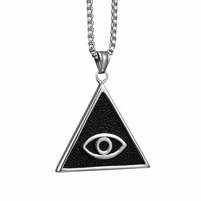 Eye Of Providence Necklace - Titanium Steel Black & Silver Pendant - Bricks Masons