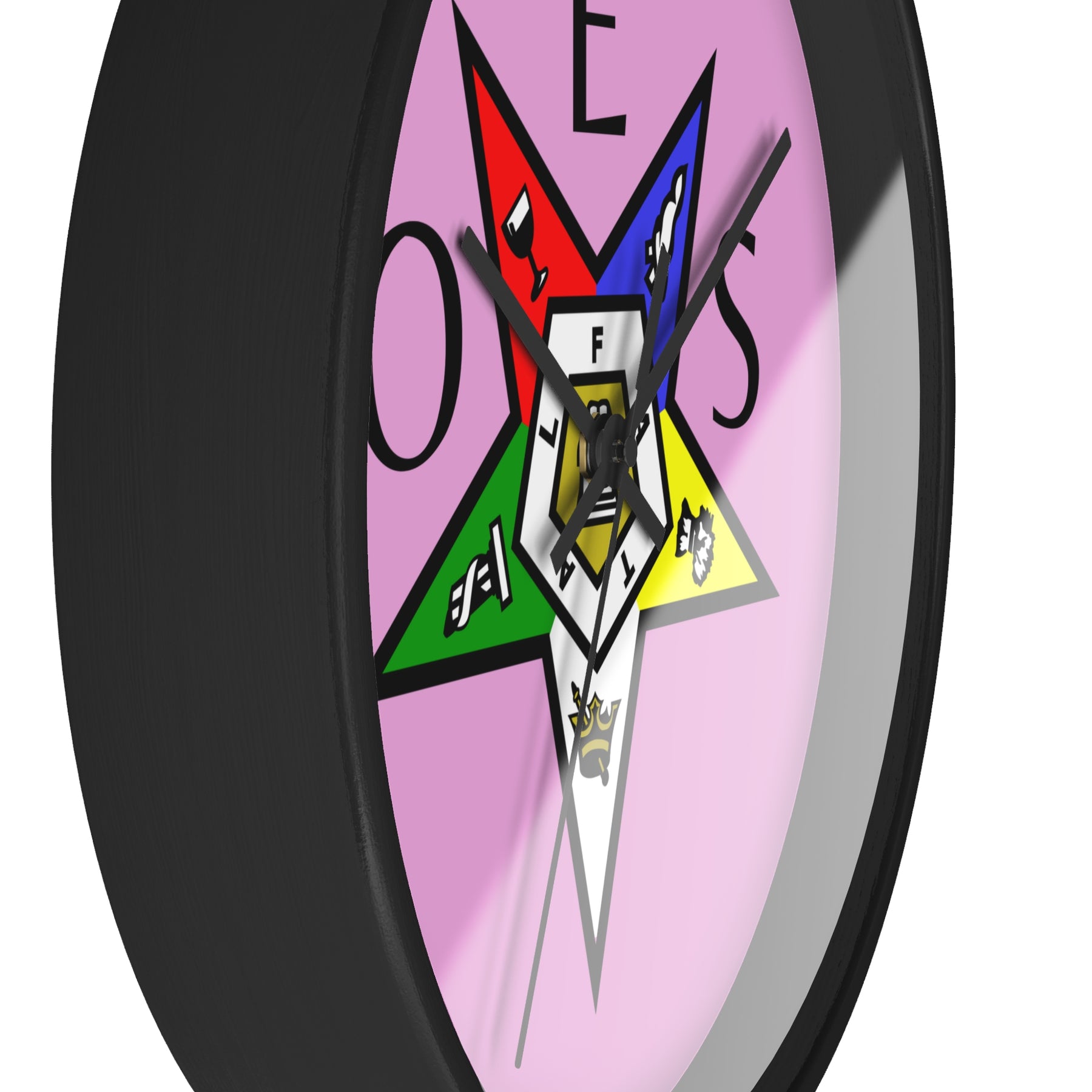OES Clock - Colorful Emblem with OES Lettering on Pink Dial - Bricks Masons