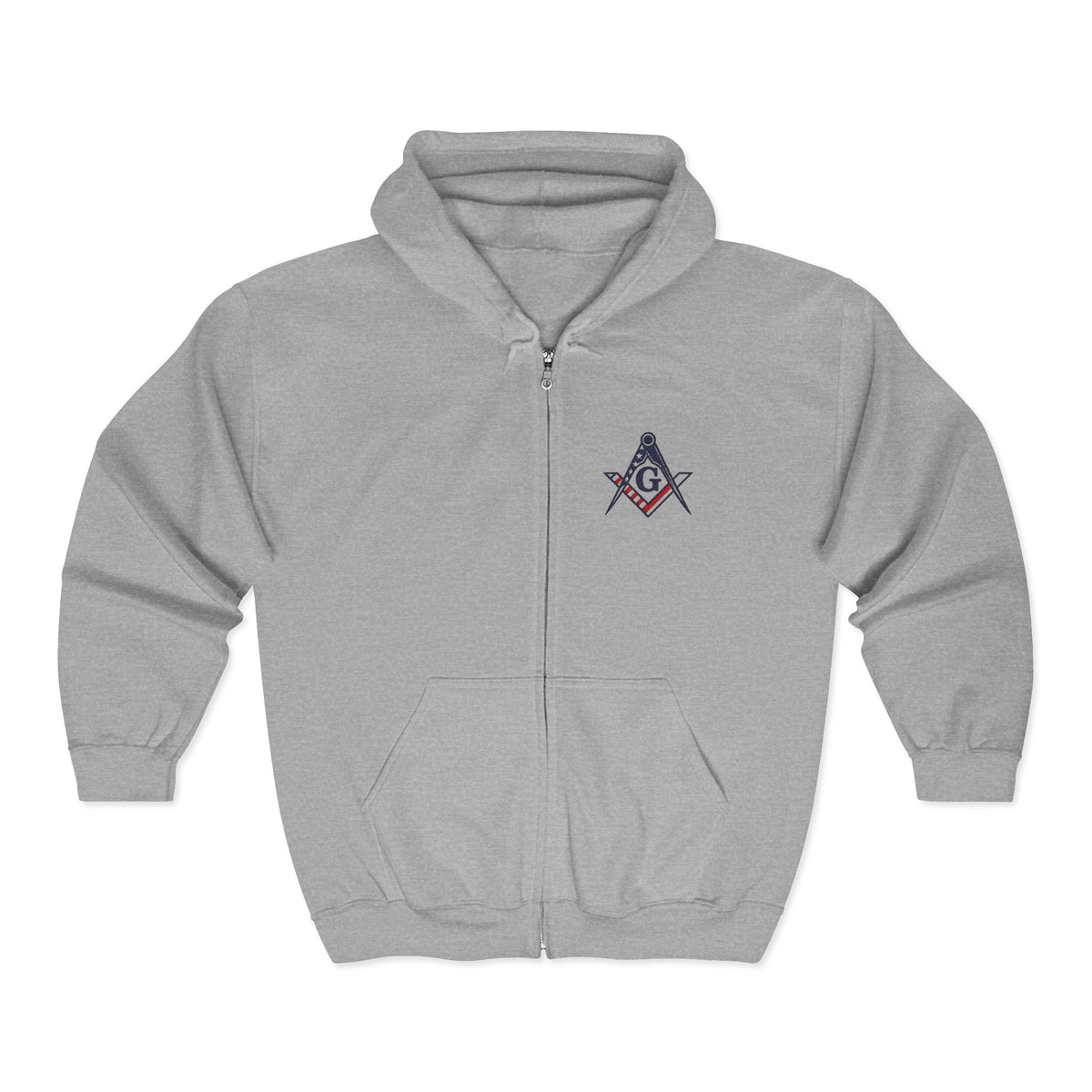 Master Mason Blue Lodge Hoodie - Zip Up Jacket Everyday Style USA Flag - Bricks Masons