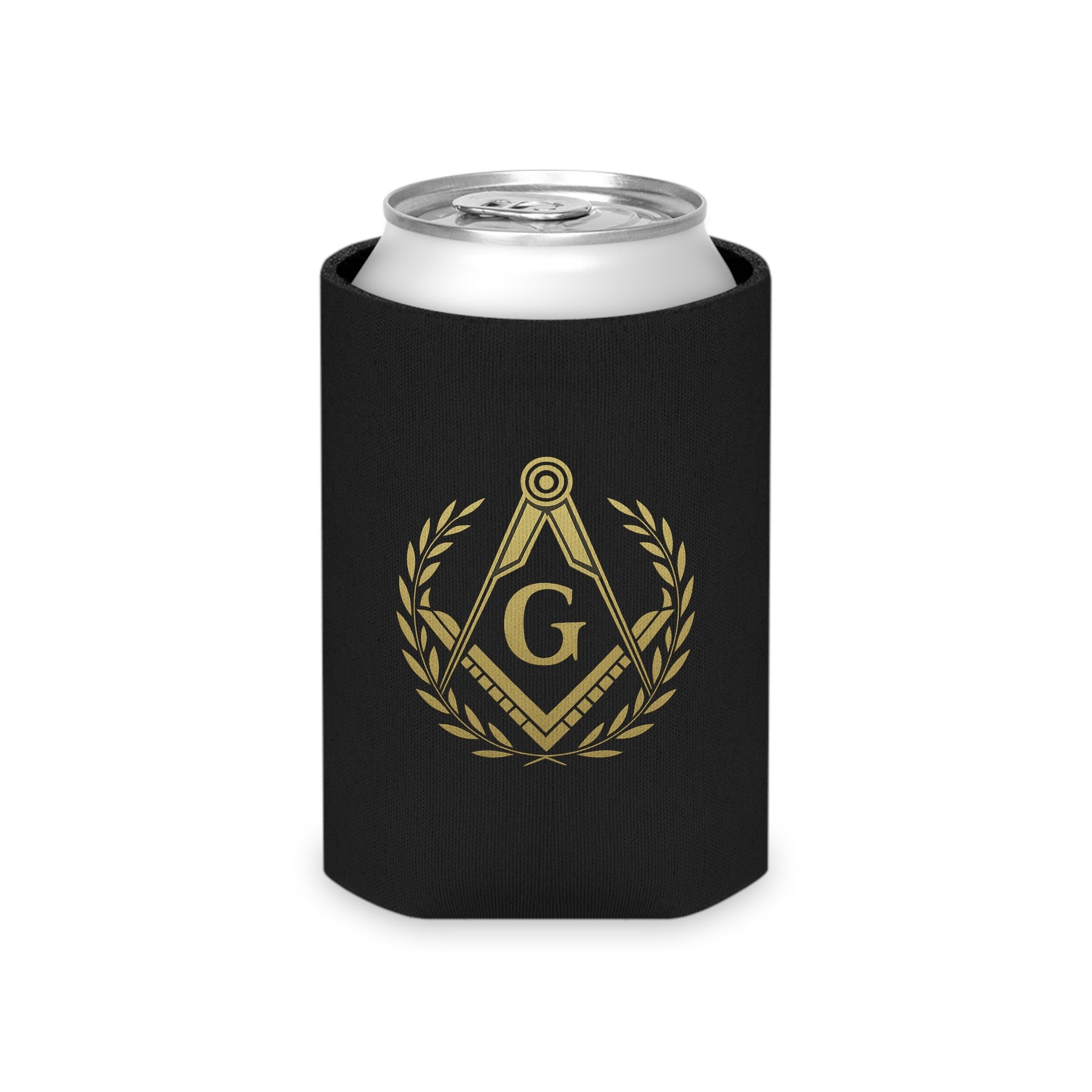 Master Mason Blue Lodge Can Cooler - Gold Square & Compass G With Wreath - Bricks Masons