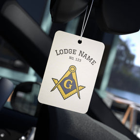 Master Mason Blue Lodge Car Air Freshener - Square & Compass G With Personalization - Bricks Masons