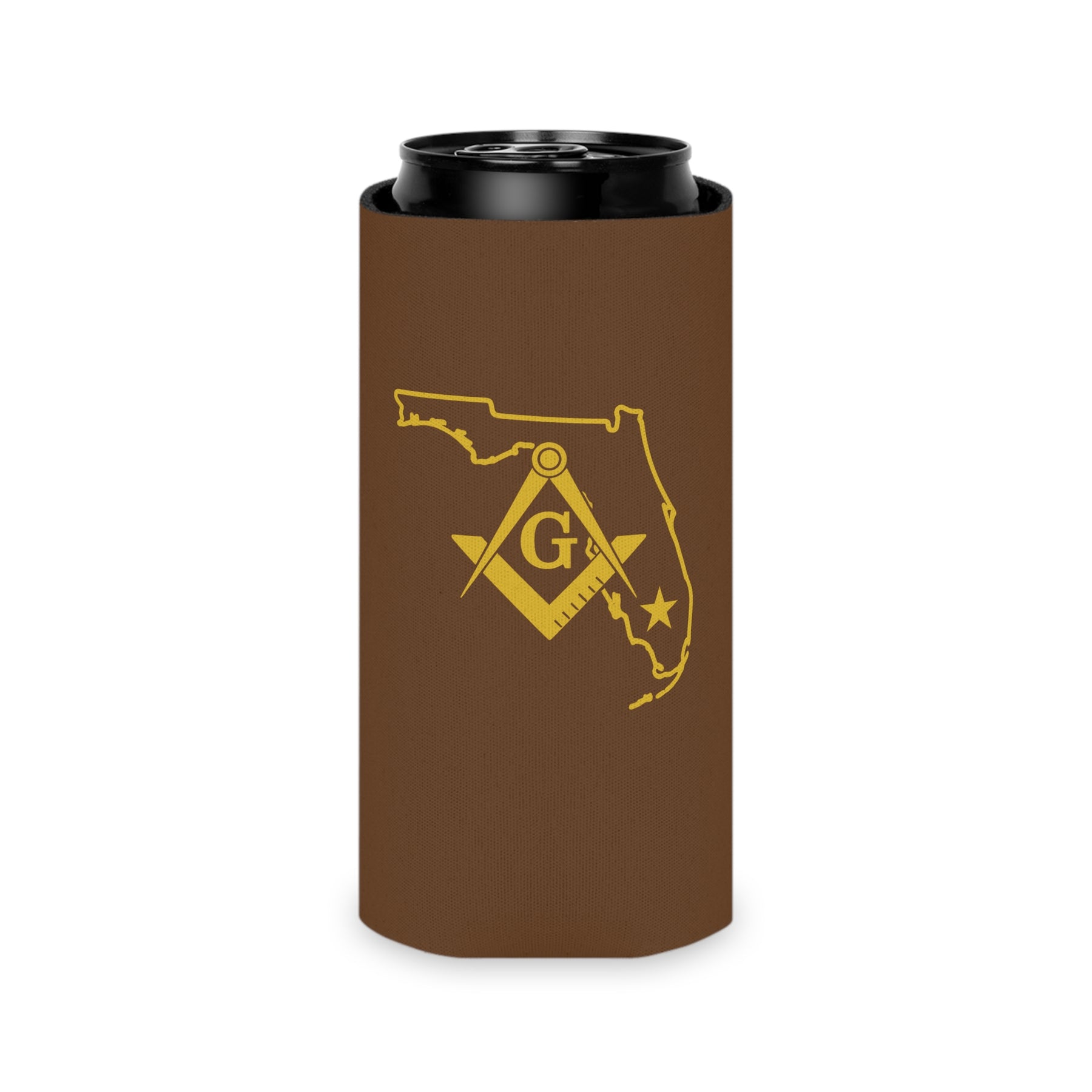 Master Mason Blue Lodge Can Cooler - Florida Mason Brown Color - Bricks Masons