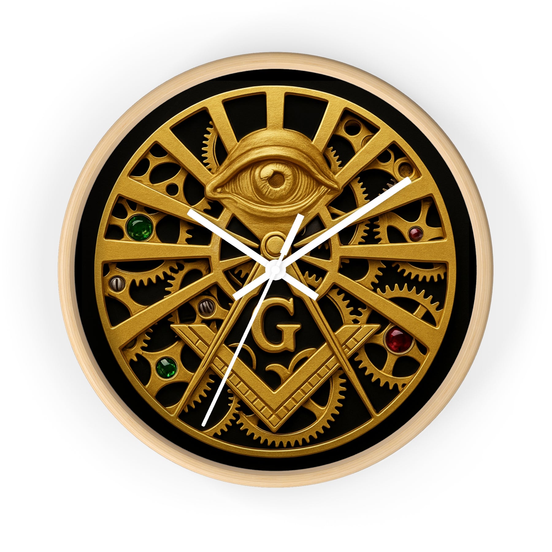 Master Mason Blue Lodge Clock - All Seeing Eye S&C Gear in Wooden Frame - Bricks Masons