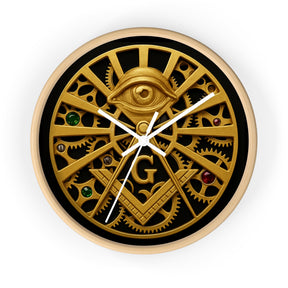 Master Mason Blue Lodge Clock - All Seeing Eye S&C Gear in Wooden Frame - Bricks Masons