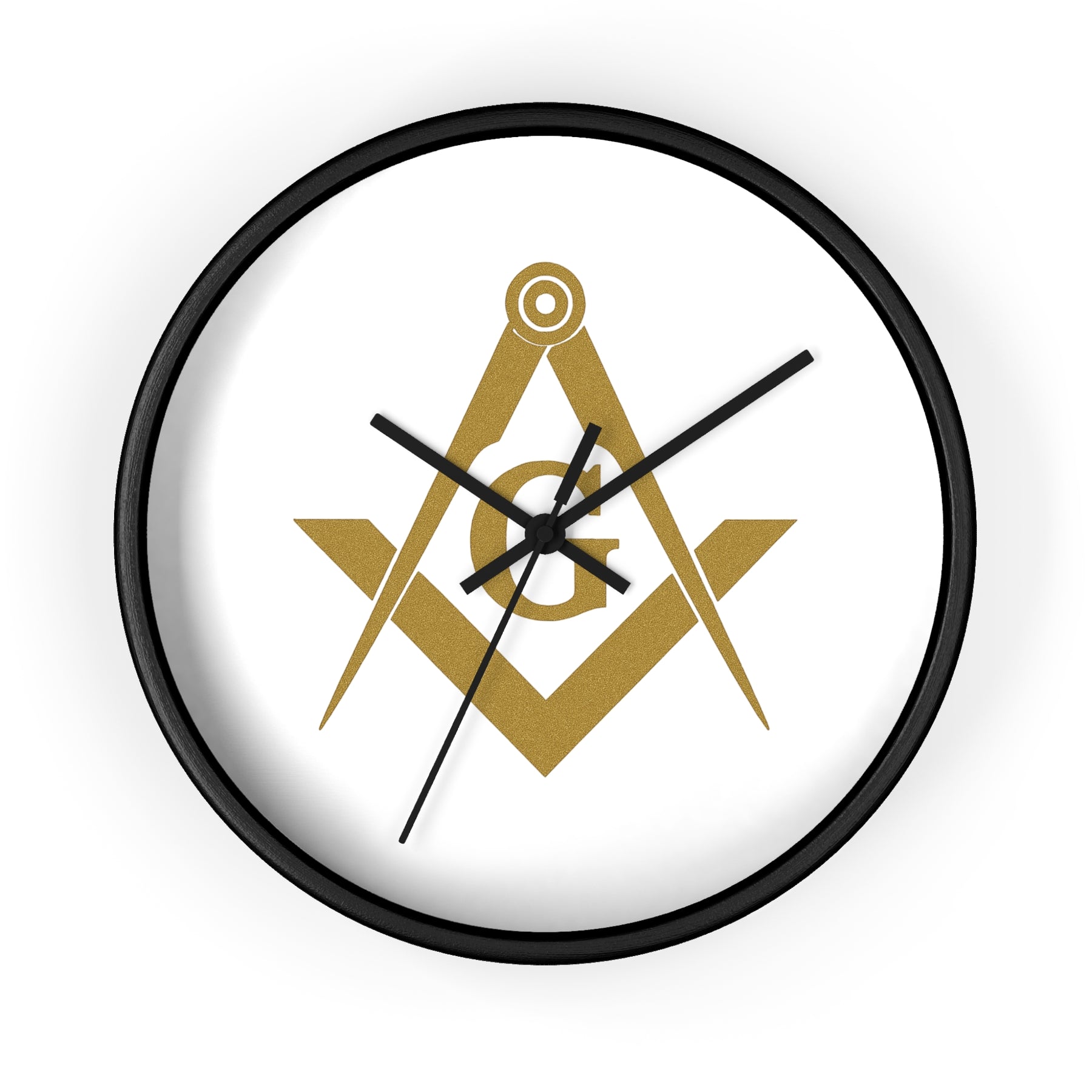 Master Mason Blue Lodge Clock - Golden Square & Compass G on White Dial - Bricks Masons