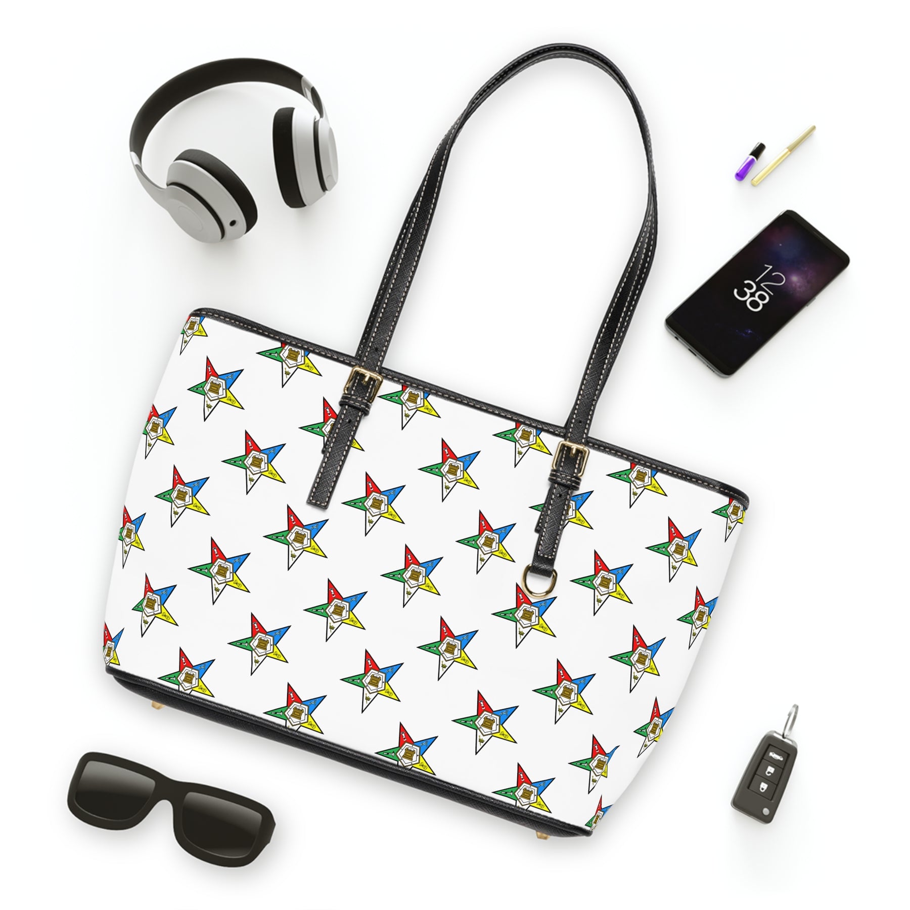 OES Handbag - White PU Leather With Stars - Bricks Masons