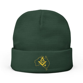 Master Mason Blue Lodge Australia Jurisdiction Beanie - Knit Embroidery Australia Mason Map - Bricks Masons