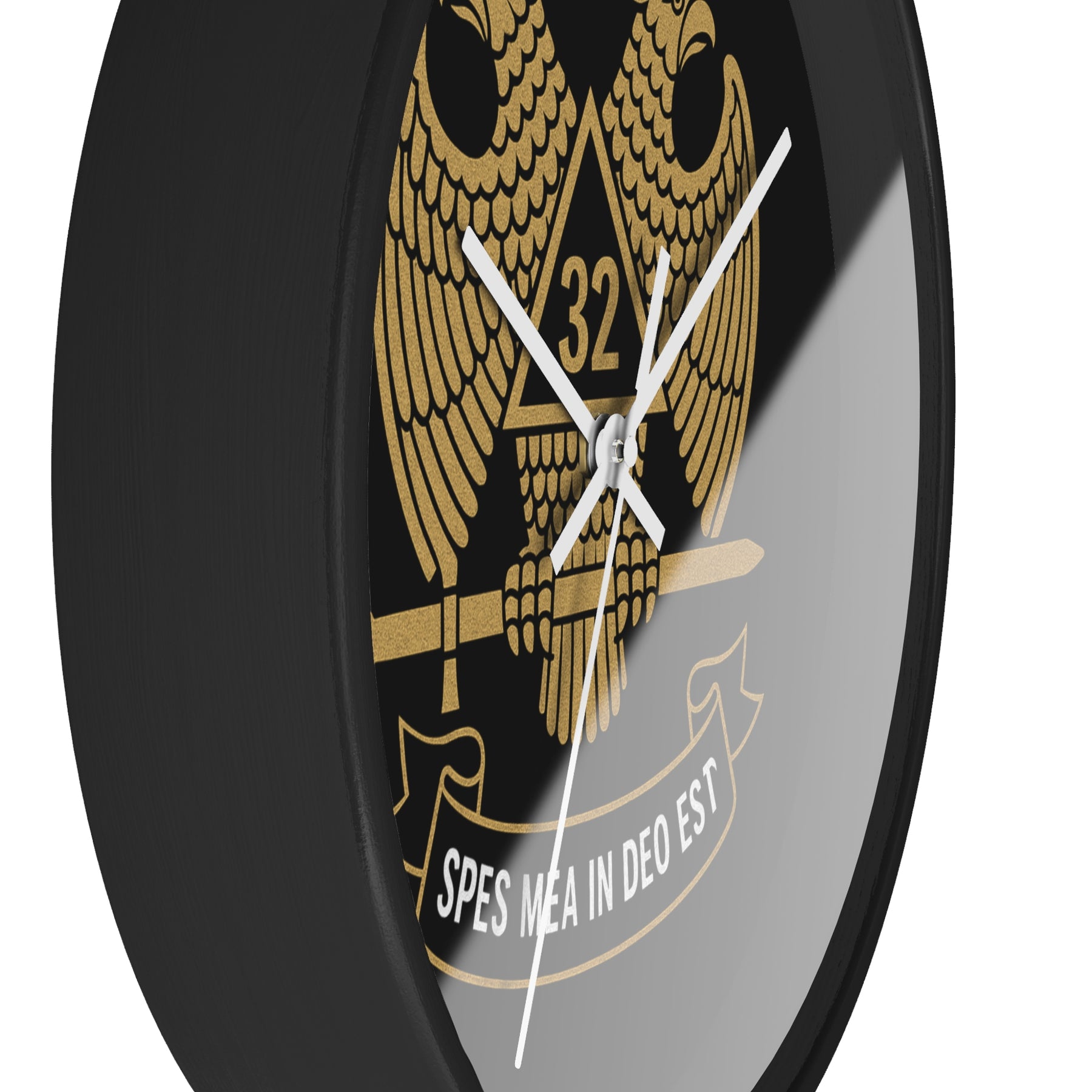 32nd Degree Scottish Rite Clock - Double Headed Eagle on Black Dial with Motto - Bricks Masons
