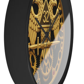32nd Degree Scottish Rite Clock - Double Headed Eagle with Open Gear - Bricks Masons