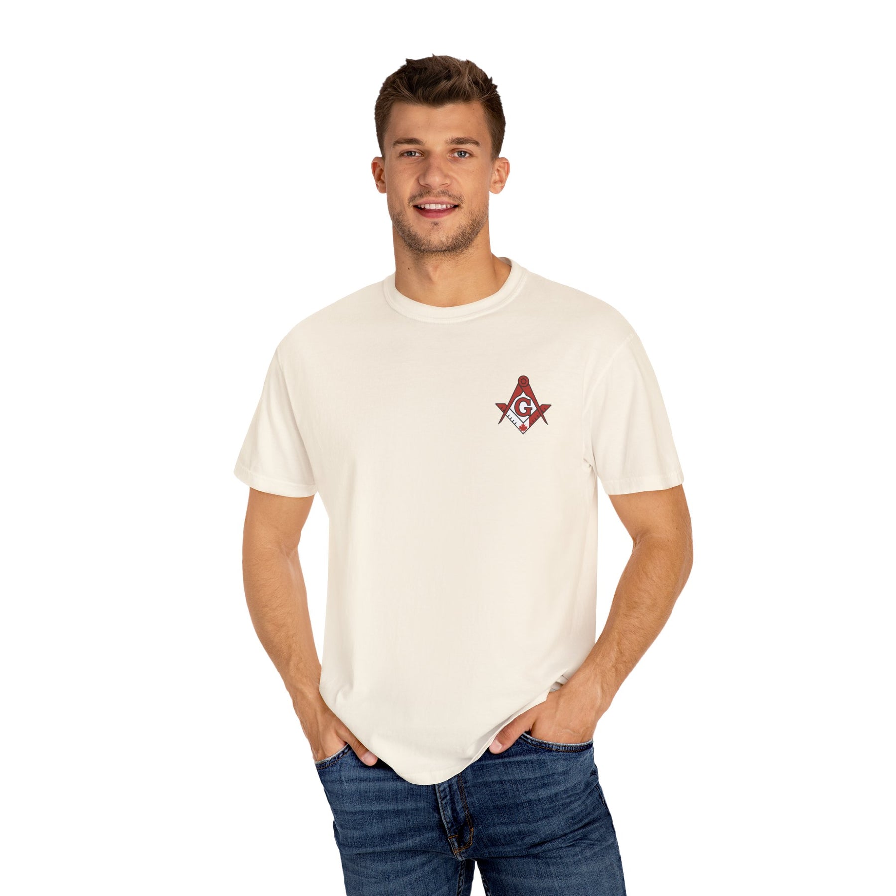 Master Mason Blue Lodge Canada Jurisdiction T-Shirt - Garment-Dyed Tee Various Colors - Bricks Masons